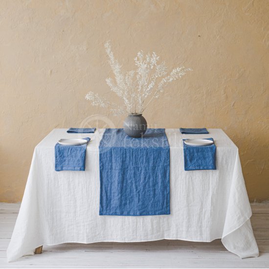 Stone Washed Linen Runner BLUE